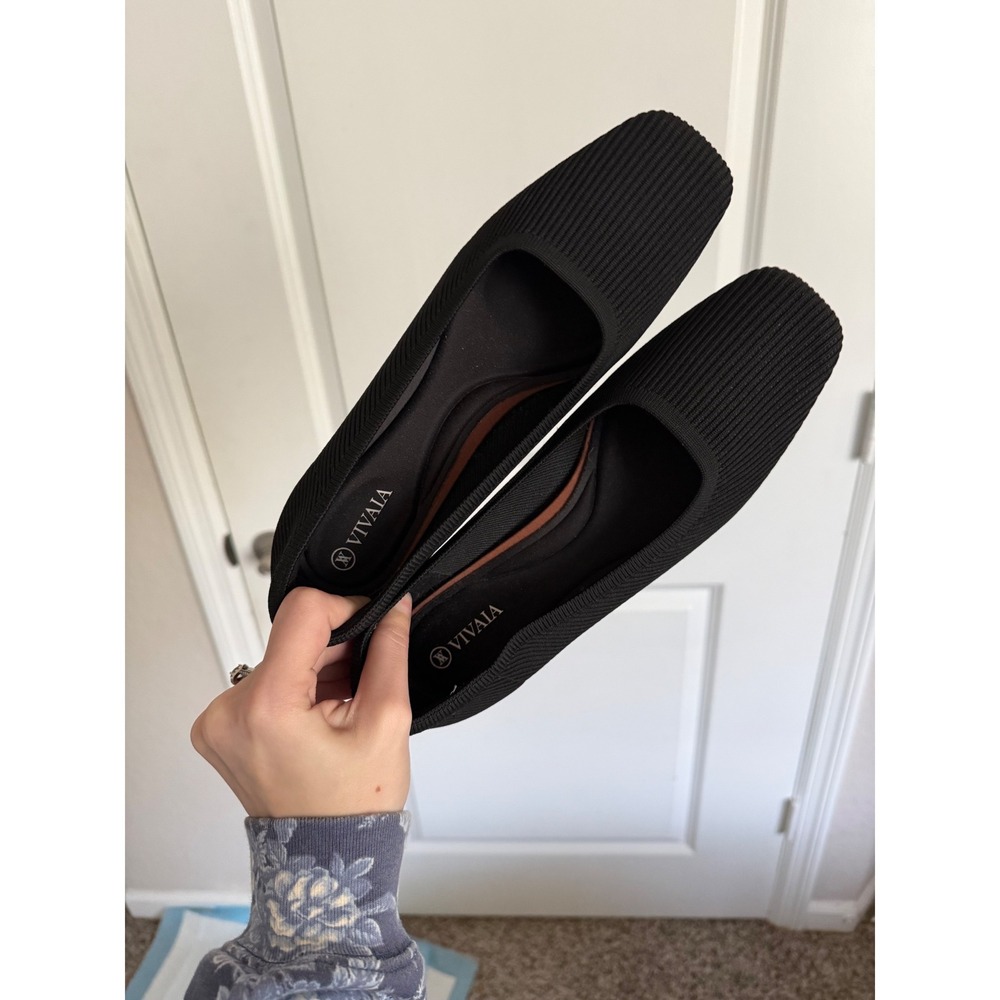 VIVAIA Black Pointed Toe Knit Block Heels Pumps Size 42 Women US 10.5-11